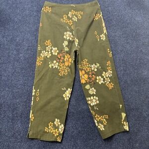 Vintage Cache Pants Womens 26x19 Green Floral Cropped Straight Leg Capri Pockets